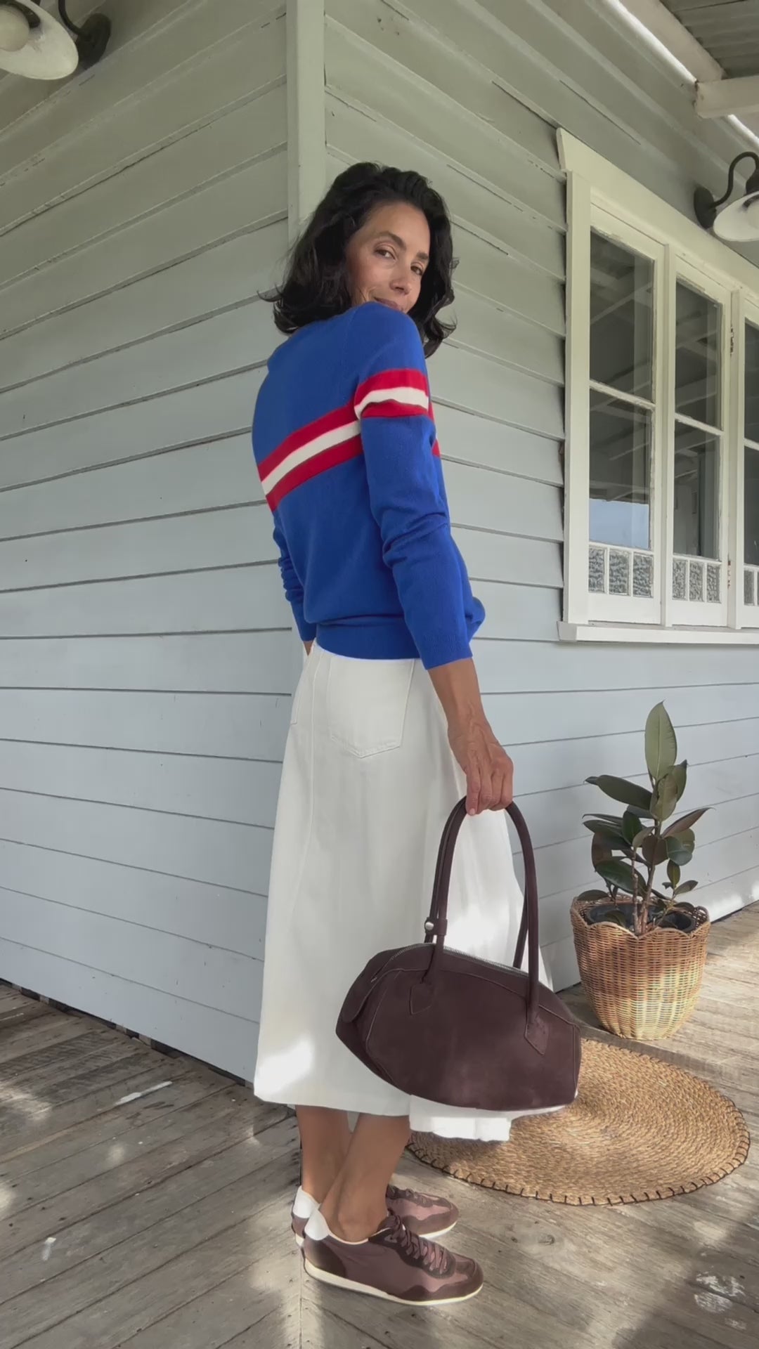 Cashmere & Wool French Racer Crewneck Sweater - Royal Blue