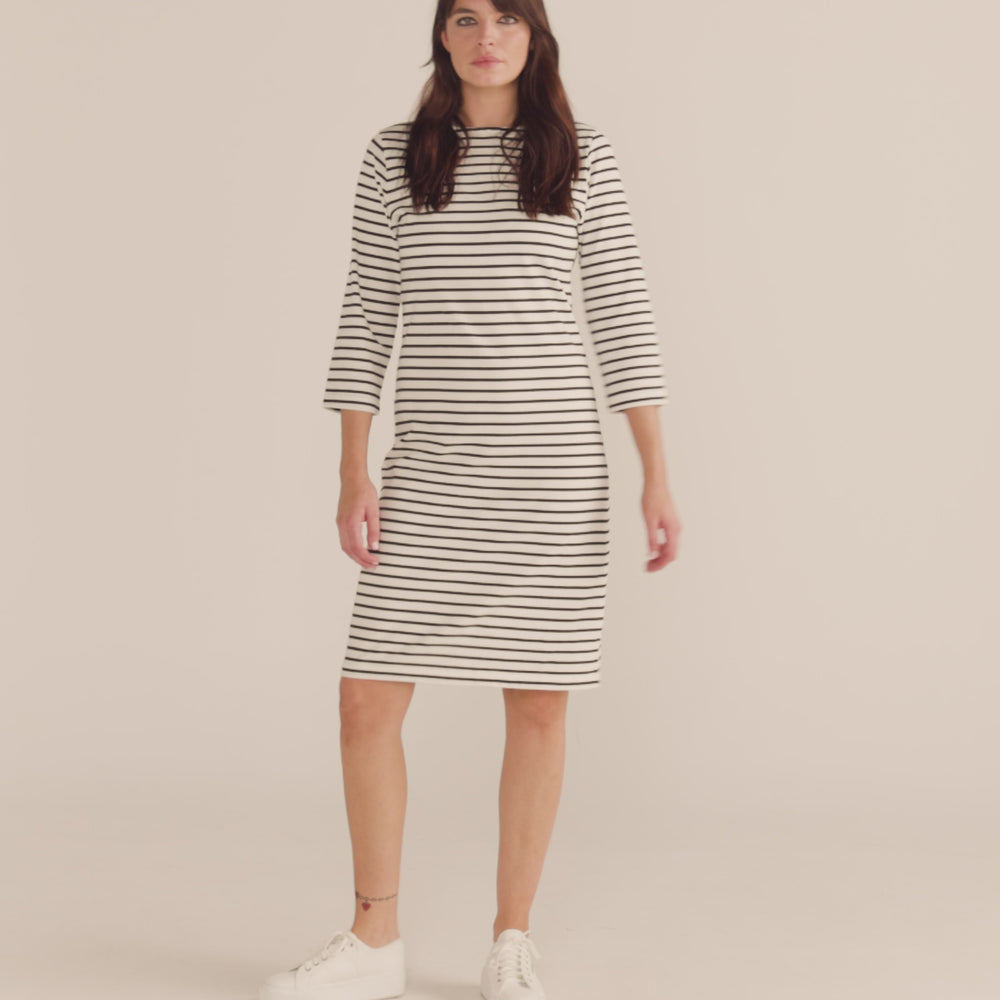 Brigitte Dress - White With Navy Stripe