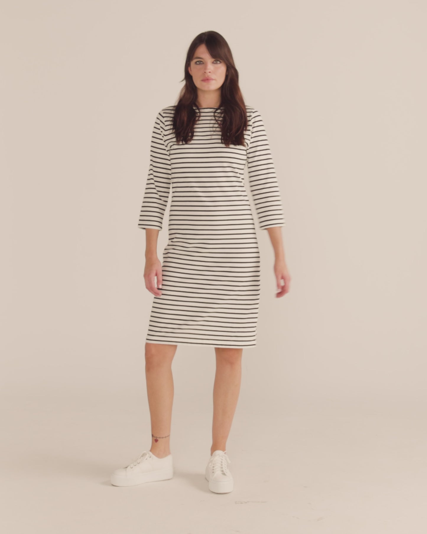 Brigitte Dress - White With Navy Stripe
