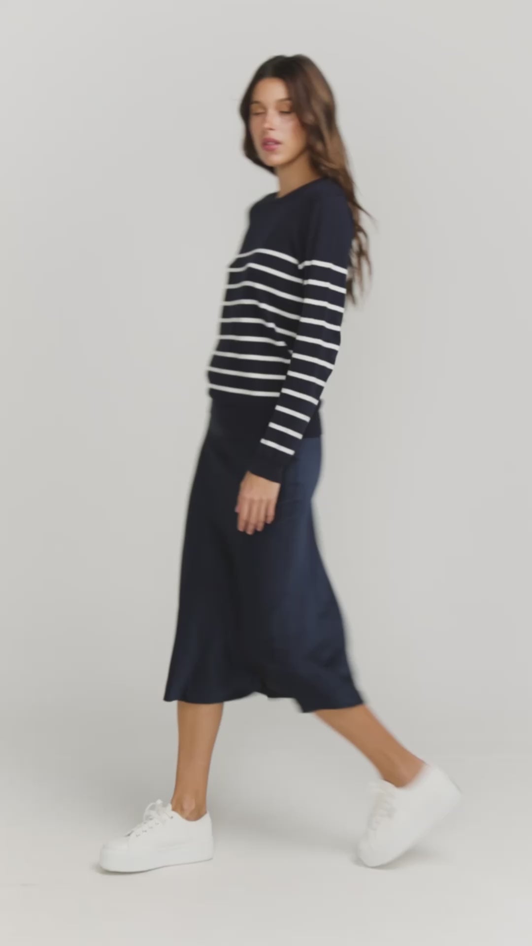 Cotton And Cashmere Breton Sweater Navy With Cream Stripe