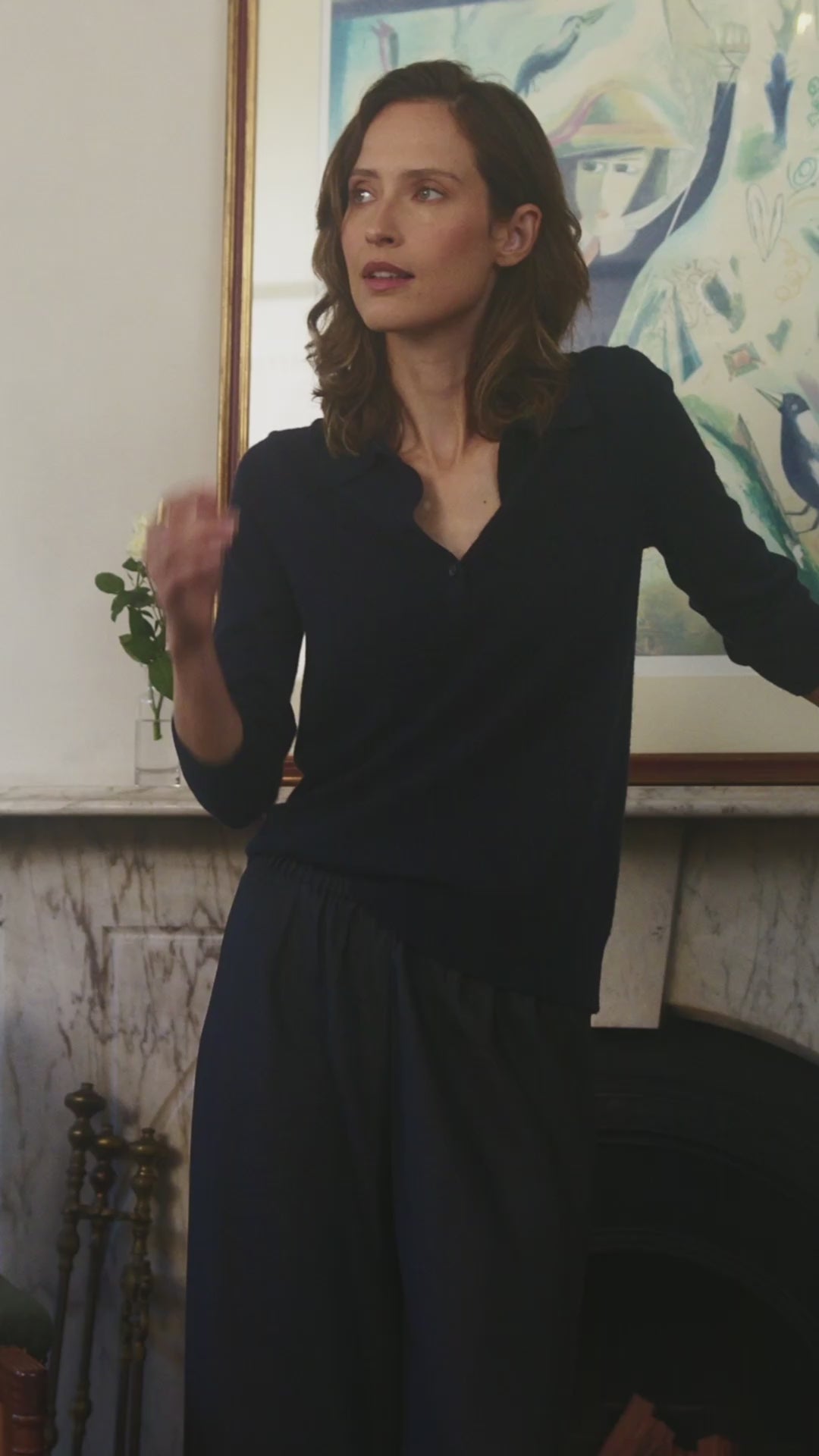 Navy Polo Neck Sweater Cashmere and Wool