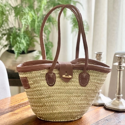 French Basket Bag With Leather Trim