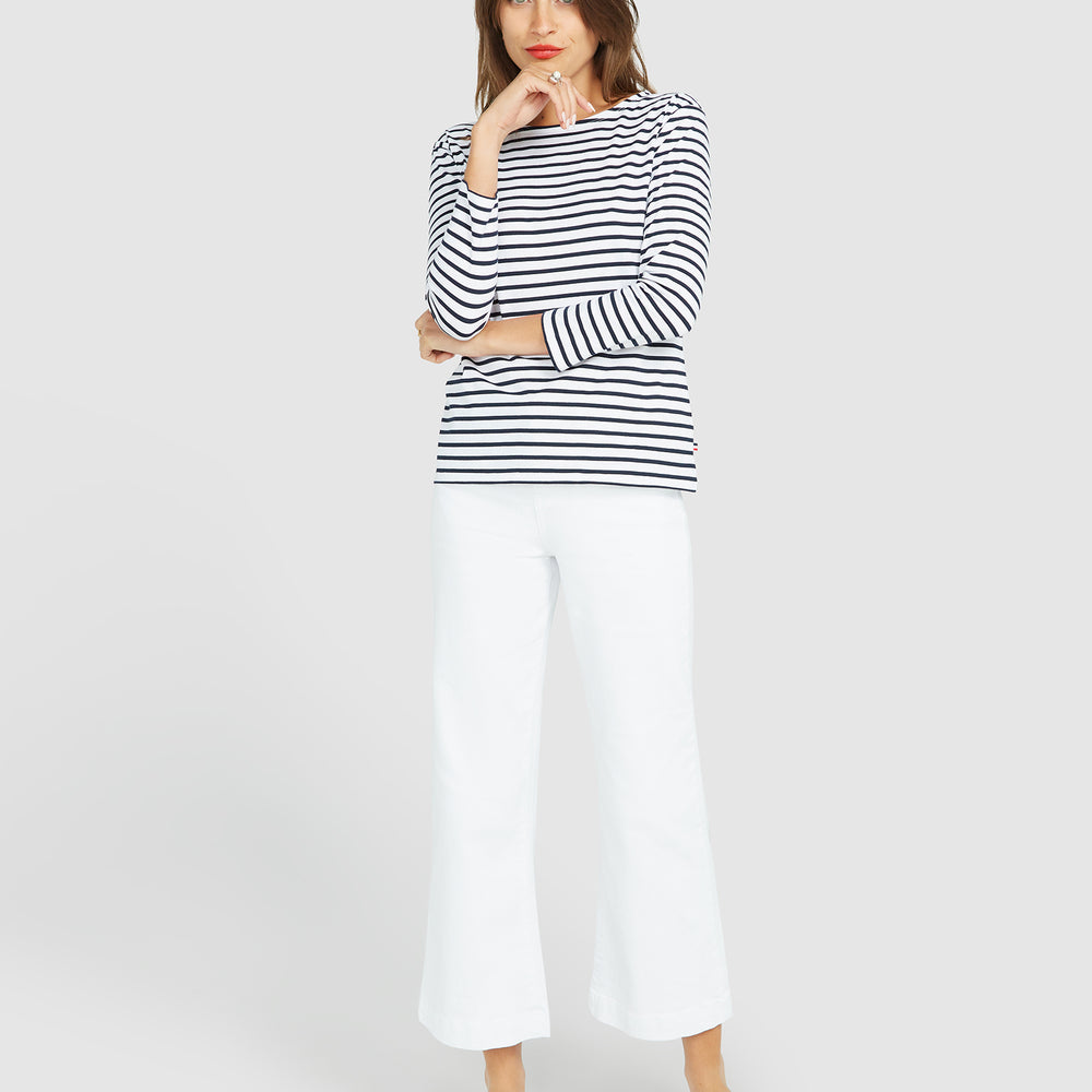 
                      
                        French Breton Boat Neck Top- White Base Navy Blue Stripe
                      
                    