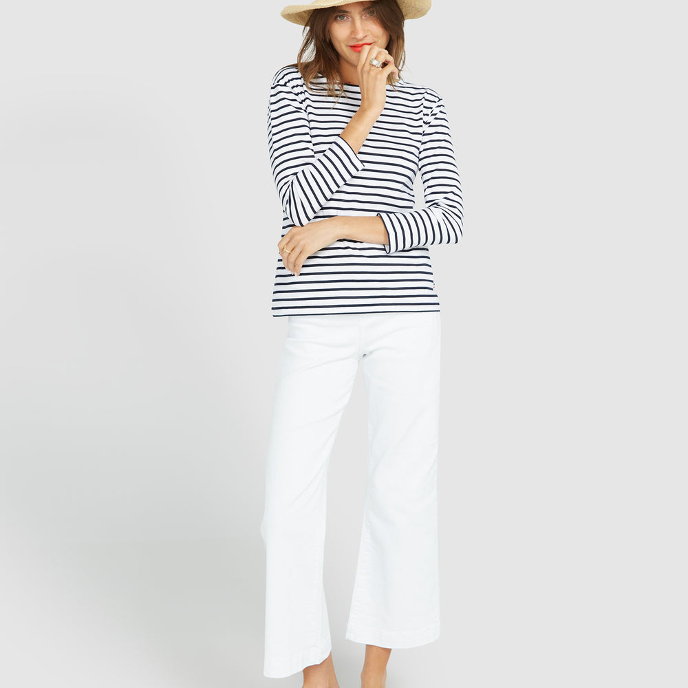 
                      
                        French Breton Boat Neck Top- White Base Navy Blue Stripe
                      
                    