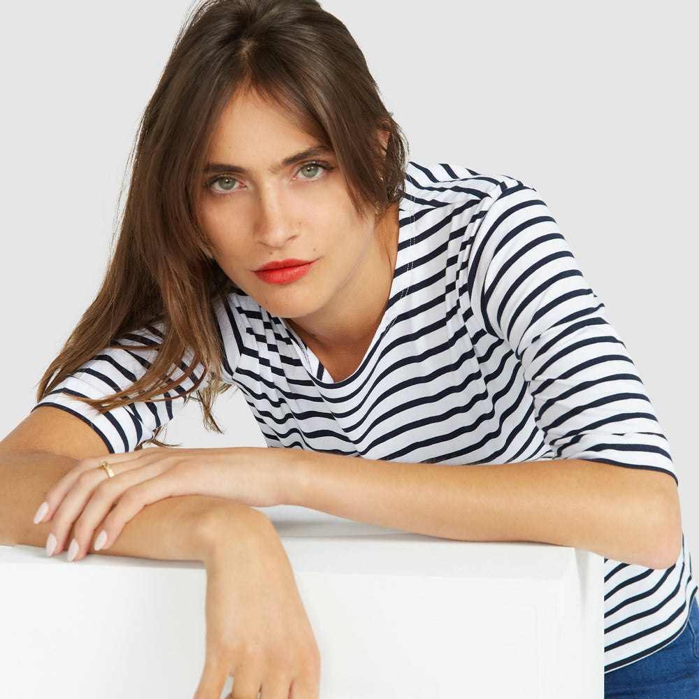 
                      
                        La Bouvier Navy Stripe French Tee - Boat Neck
                      
                    