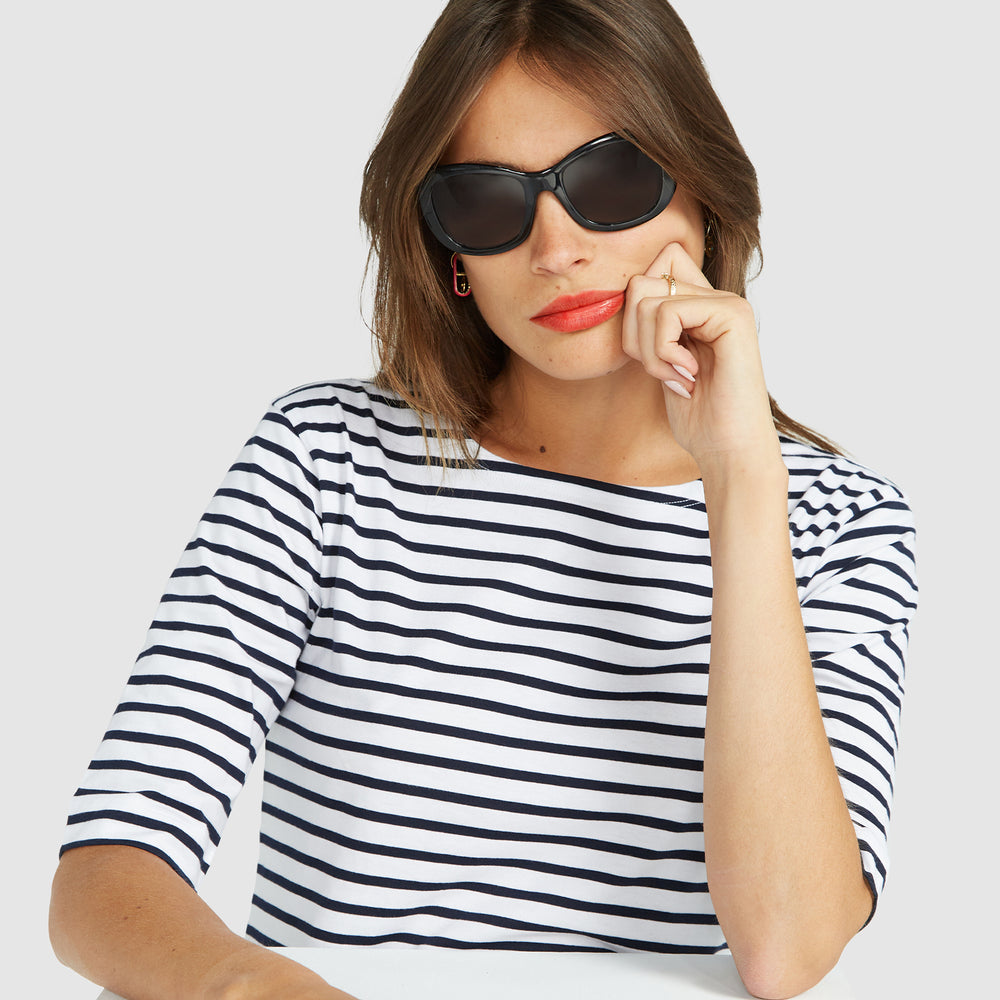 La Bouvier Navy Stripe French Tee - Boat Neck