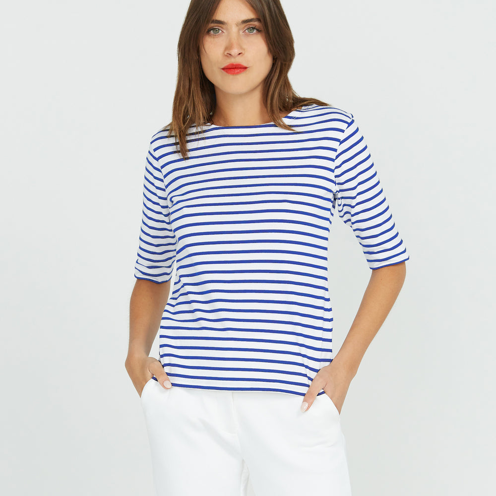 Royal Blue Breton Stripe French Tee  White Base Royal Stripe