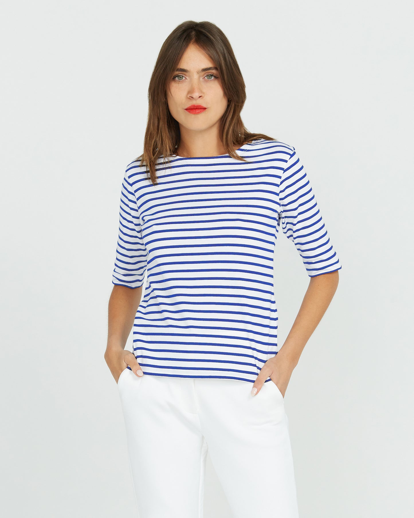 Royal Blue Breton Stripe French Tee  White Base Royal Stripe