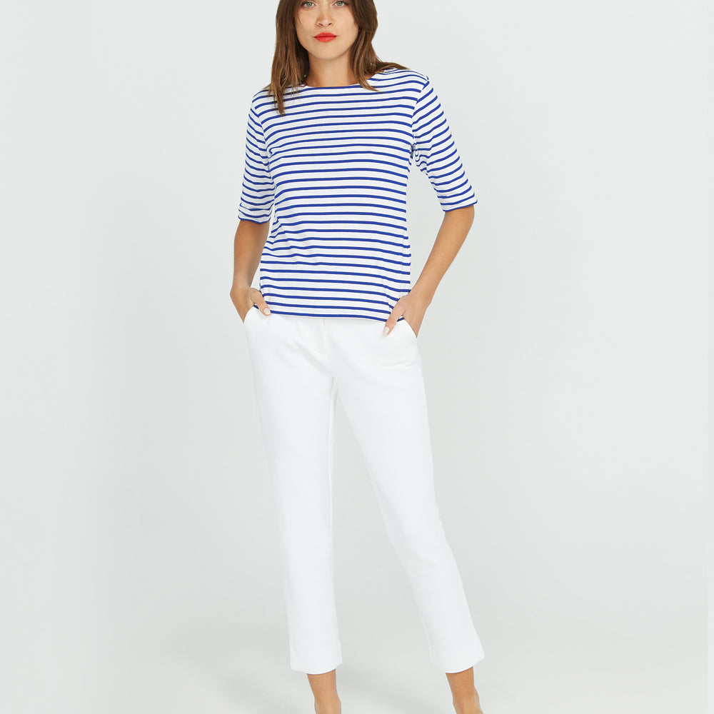 Royal Blue Breton Stripe French Tee  White Base Royal Stripe