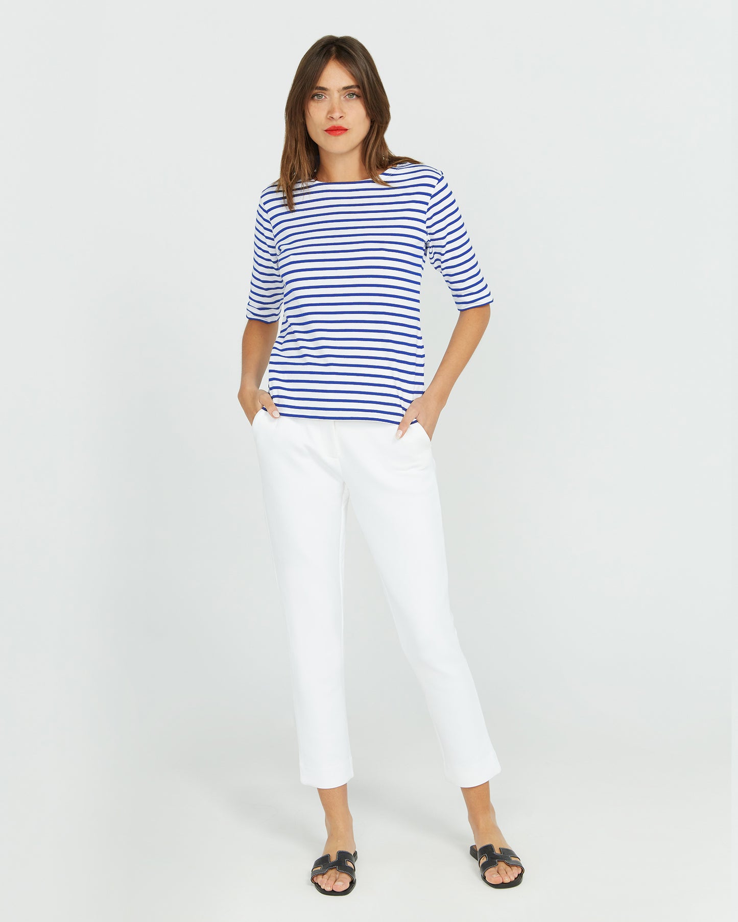 Royal Blue Breton Stripe French Tee  White Base Royal Stripe