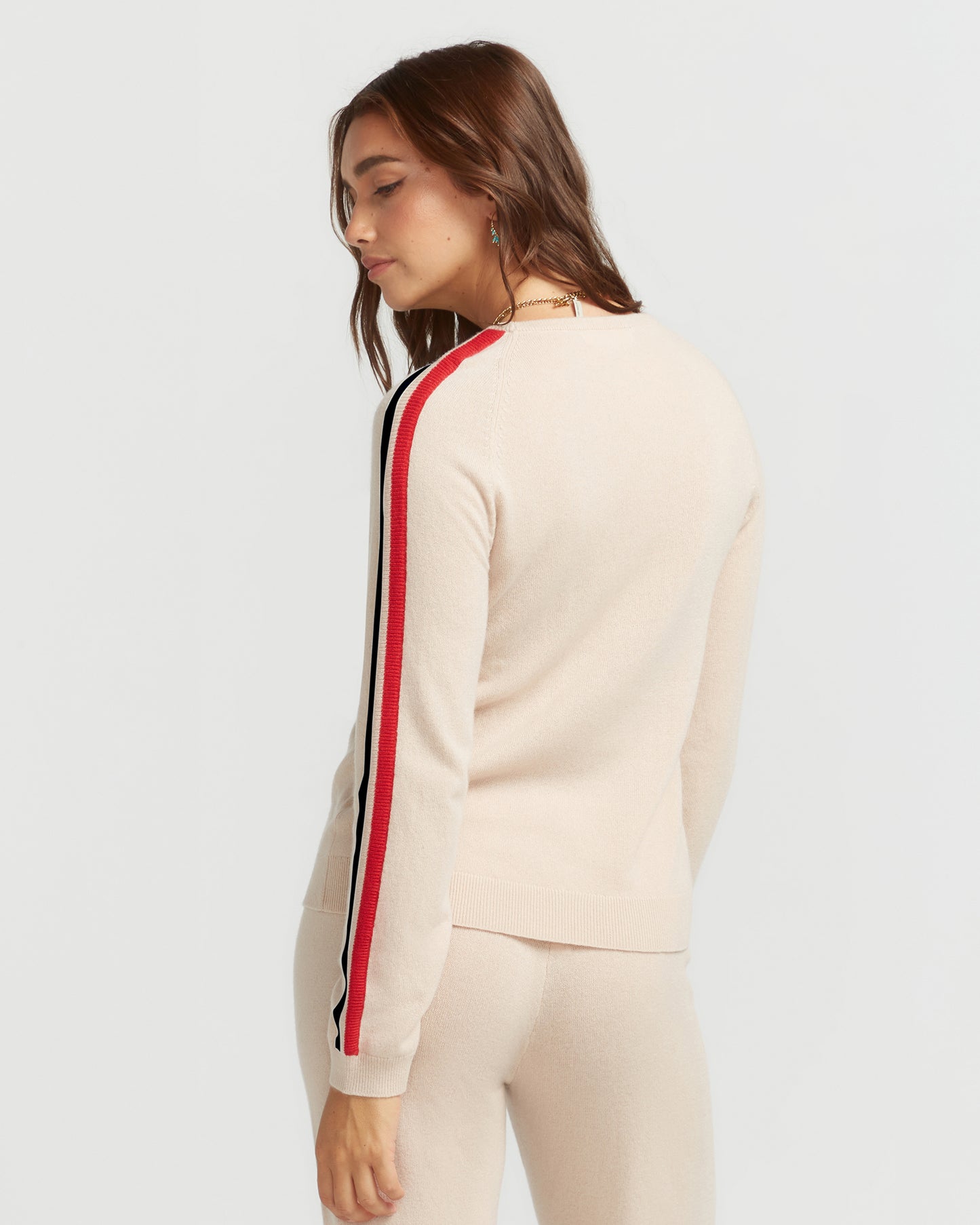 Cashmere & Wool French Racer 2 Crewneck Sweater - BEIGE